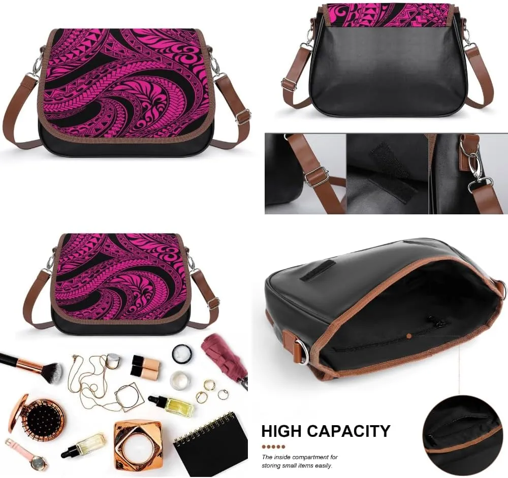 2025 Pacific Island Holiday Fashion Women'S Bag Polynesian Tribal Pattern Floral Print Leather Crossbody Bag