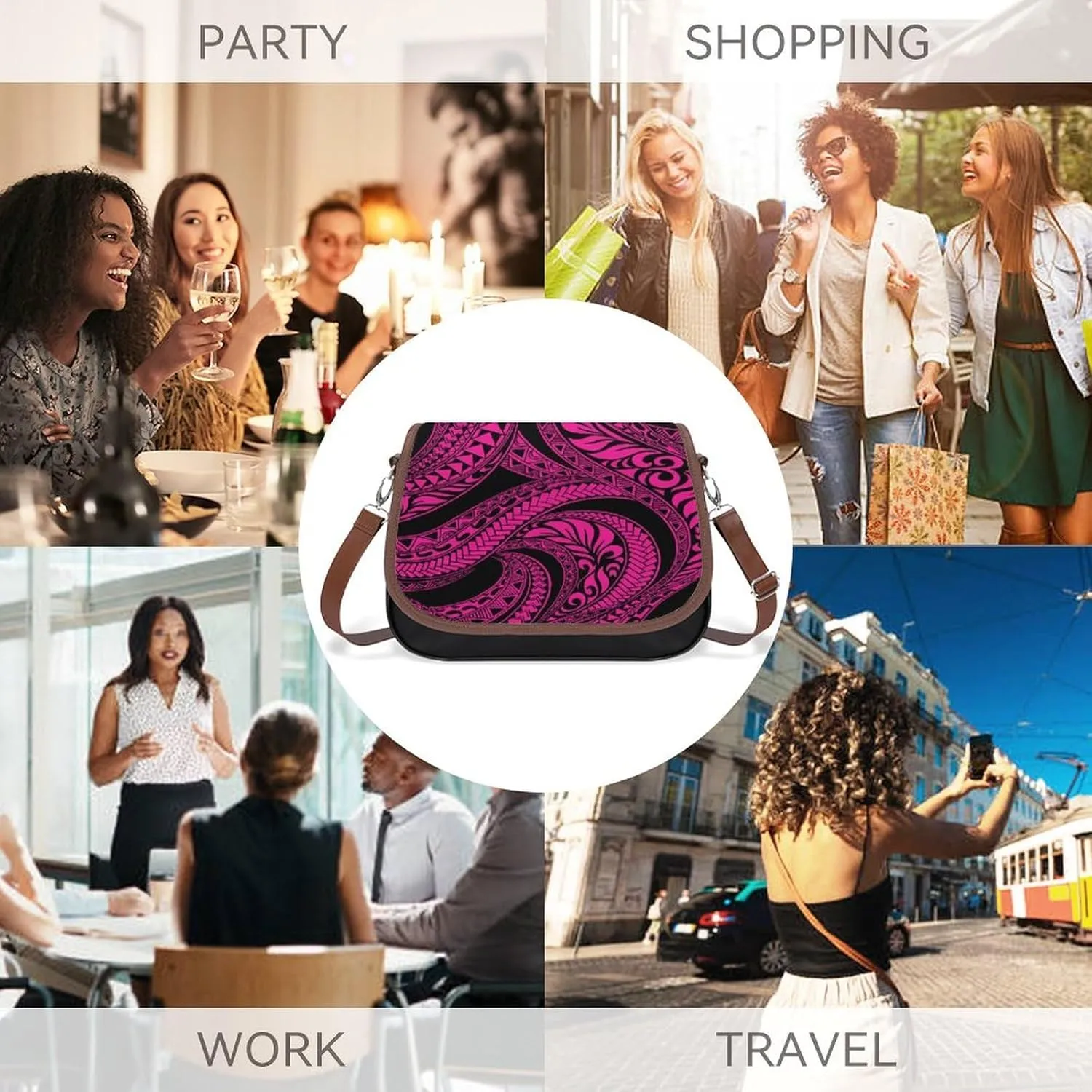 2025 Pacific Island Holiday Fashion Women'S Bag Polynesian Tribal Pattern Floral Print Leather Crossbody Bag