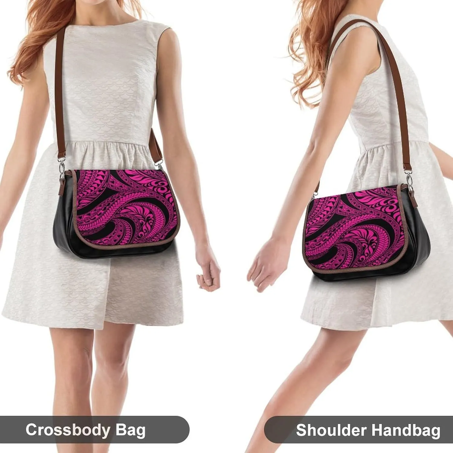2025 Pacific Island Holiday Fashion Women'S Bag Polynesian Tribal Pattern Floral Print Leather Crossbody Bag