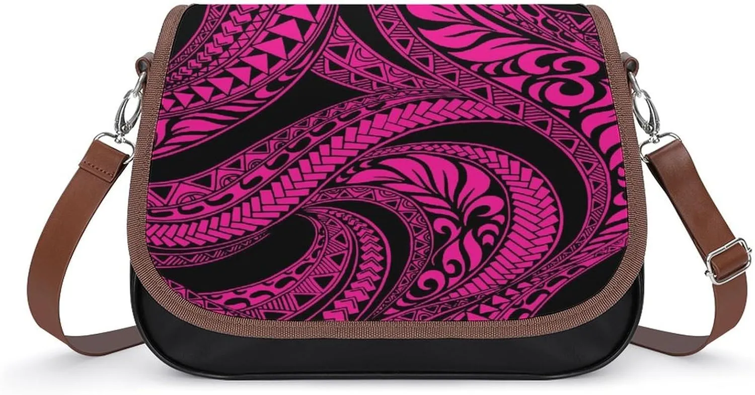 2025 Pacific Island Holiday Fashion Women'S Bag Polynesian Tribal Pattern Floral Print Leather Crossbody Bag