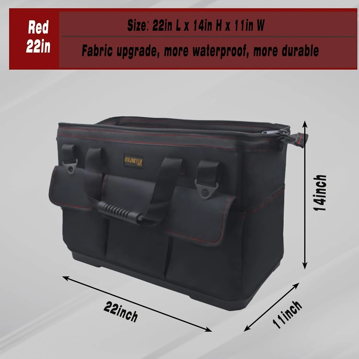 22-Inch Wide Mouth Bottom Tool Bag Heavy Duty Waterproof Tool Storage Bag with Adjustable Shoulder Strap Equipment Storage. (Red-22Inch)