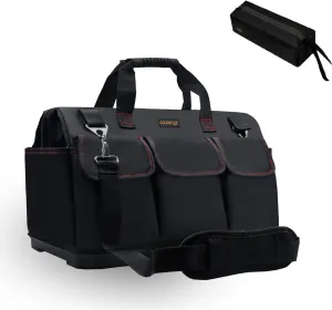 22-Inch Wide Mouth Bottom Tool Bag Heavy Duty Waterproof Tool Storage Bag with Adjustable Shoulder Strap Equipment Storage. (Red-22Inch)