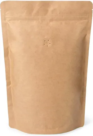 250g / 8oz / ½lb Kraft Paper Stand Up Coffee Bag Pouch. Round Bottom, Zip Lock, Degassing Valve and Heat Seal-able. Pack of 10