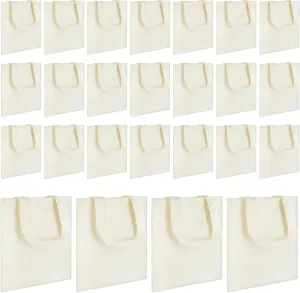 25Pcs Mini Canvas Tote Bags, Blank Canvas Bag, Reusable Grocery Bags, DIY Sacks Goody Bags for Kids Christmas Tote Gift Bag (Beige,8.6 x7.8 inch)