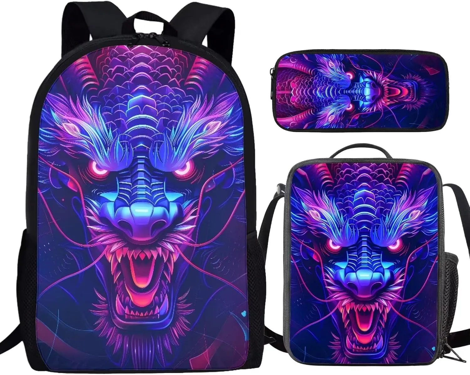 3 In 1 Boys Girls Bags Set, Knapsack Rucksack Lunch Bag with Thermal Insulated Pen Case for Boys Girls Teens