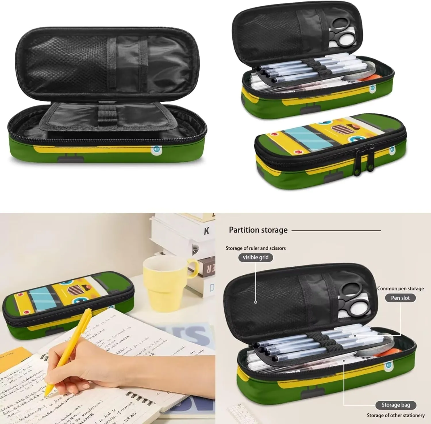 3 Sets of Cartoon Cute Bus Pattern School Bag, Matching with Waterproof Lunch Bag and Pencil Case 15 Inch Backpack, 3 in 1 Set for Kids Travel Outdoor Festival Gift