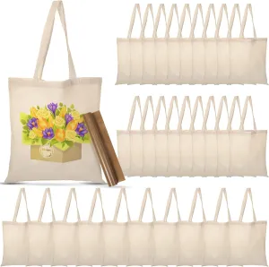 30 Blank Canvas Tote Bags Bulk with 1 Piece of PTFE Sheet for Iron on Heat Transfer DIY Sublimation Natural Cotton Kitchen Reusable Grocery Bags
