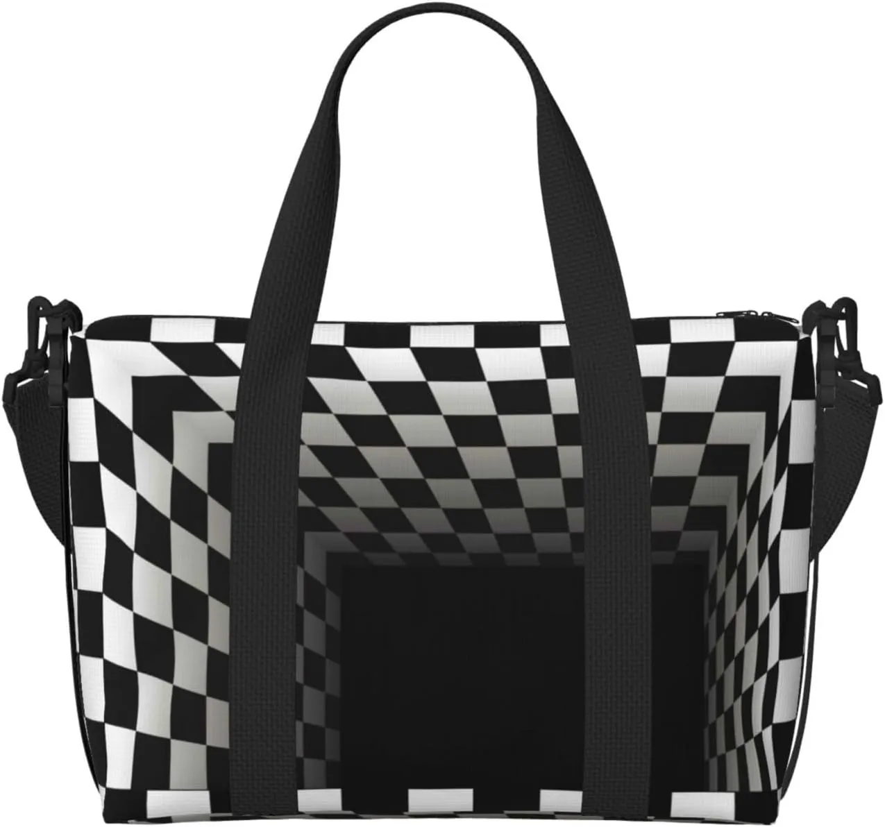 3d Black and White Checkerboard Tunnel Carry on Luggage Travel Bag Travel Bag for Women Men Large Duffle Bag for Travel Bag for Travel, Business Trips, Work, Gym