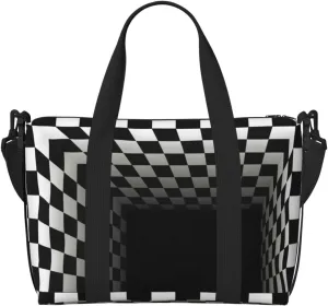 3d Black and White Checkerboard Tunnel Carry on Luggage Travel Bag Travel Bag for Women Men Large Duffle Bag for Travel Bag for Travel, Business Trips, Work, Gym