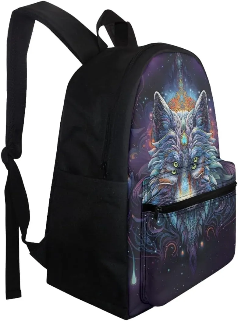 3D Wolf Print Backpackfor Teens Boys Lightweight Backpacks Daypack Bookbag Shoulder Bags Birthday Gift,Mysterious Wolf