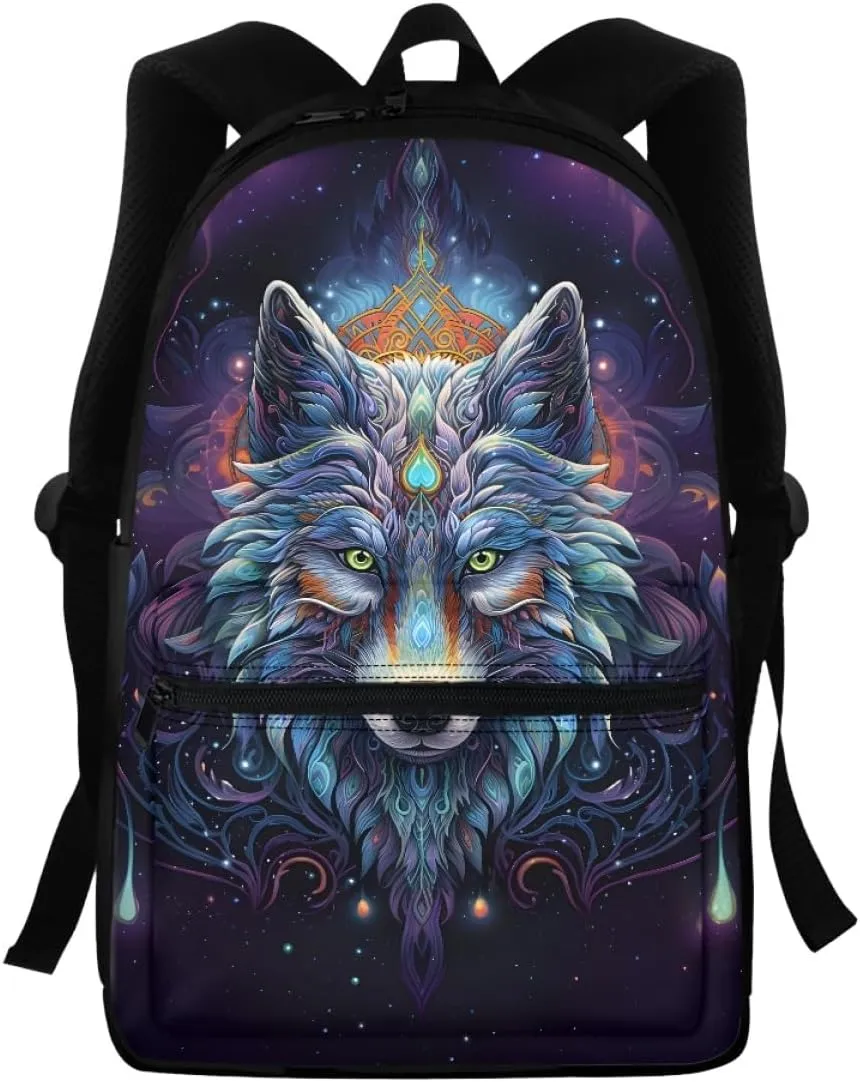 3D Wolf Print Backpackfor Teens Boys Lightweight Backpacks Daypack Bookbag Shoulder Bags Birthday Gift,Mysterious Wolf