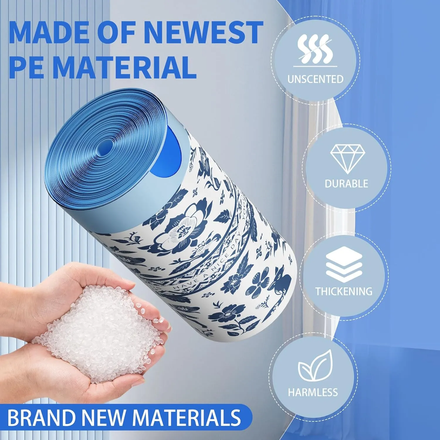 4 Gallon Trash Bags Drawstring, Printed Small Garbage Bags with Secure Tie, Tear-Resistant & Leakproof Design for Bathroom/Bedroom, Decorative Odor-Control Trash Can Liners, 160 Counts
