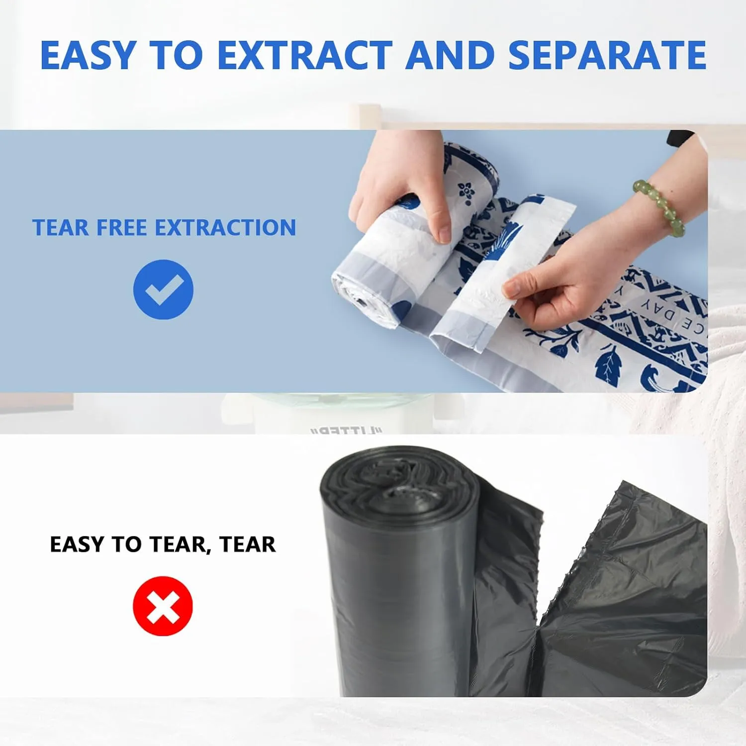 4 Gallon Trash Bags Drawstring, Printed Small Garbage Bags with Secure Tie, Tear-Resistant & Leakproof Design for Bathroom/Bedroom, Decorative Odor-Control Trash Can Liners, 160 Counts