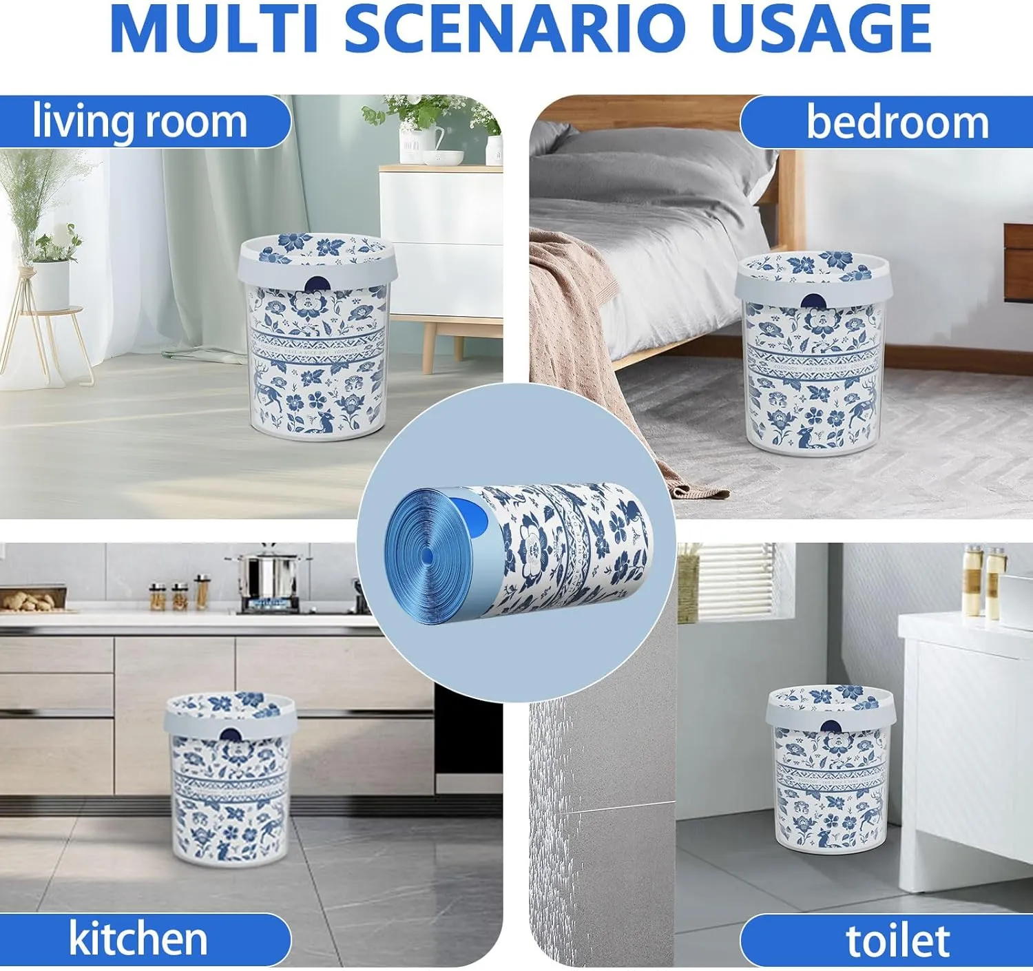 4 Gallon Trash Bags Drawstring, Printed Small Garbage Bags with Secure Tie, Tear-Resistant & Leakproof Design for Bathroom/Bedroom, Decorative Odor-Control Trash Can Liners, 160 Counts