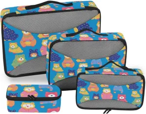 4 Pcs set organizer bags set Mesh Travel Essentials Colorful Bears Vivid expandable travel cubes for packing