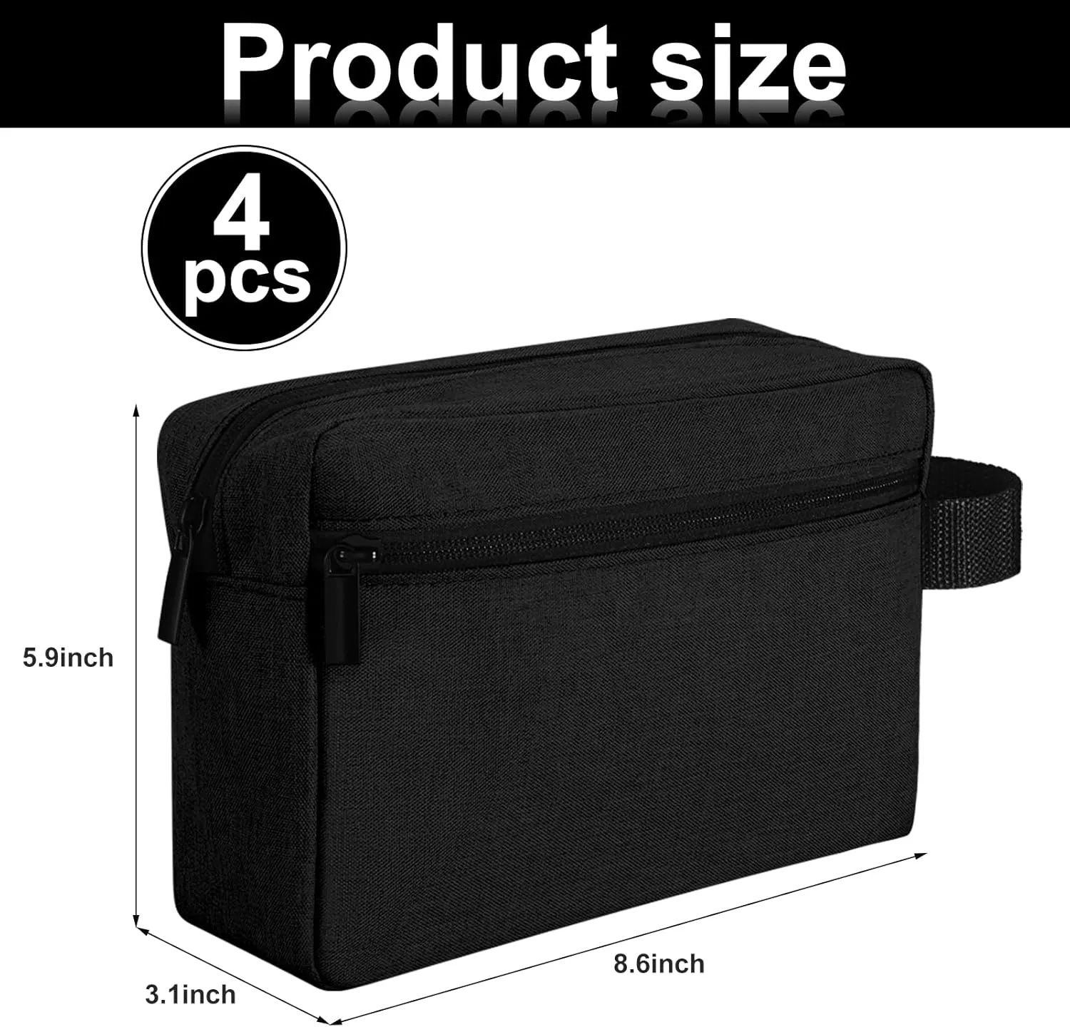 4 Pcs Toiletry Bag Water Resistant Shaving Toiletry Travel Cosmetic Bag for Men Portable Storage for Women Makeup Pouch Organizer with Large Capacity for Toiletries(Black,Plain)