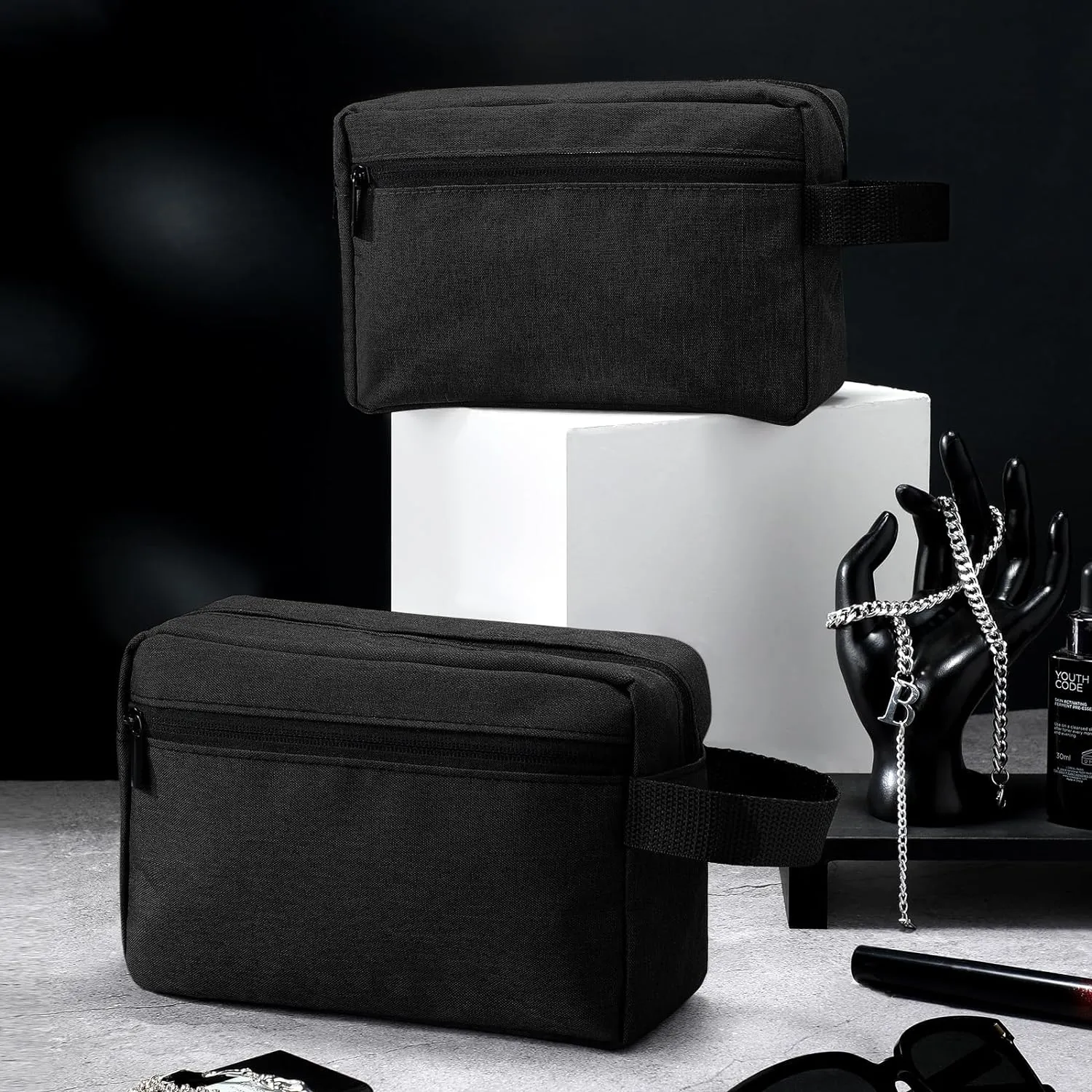 4 Pcs Toiletry Bag Water Resistant Shaving Toiletry Travel Cosmetic Bag for Men Portable Storage for Women Makeup Pouch Organizer with Large Capacity for Toiletries(Black,Plain)