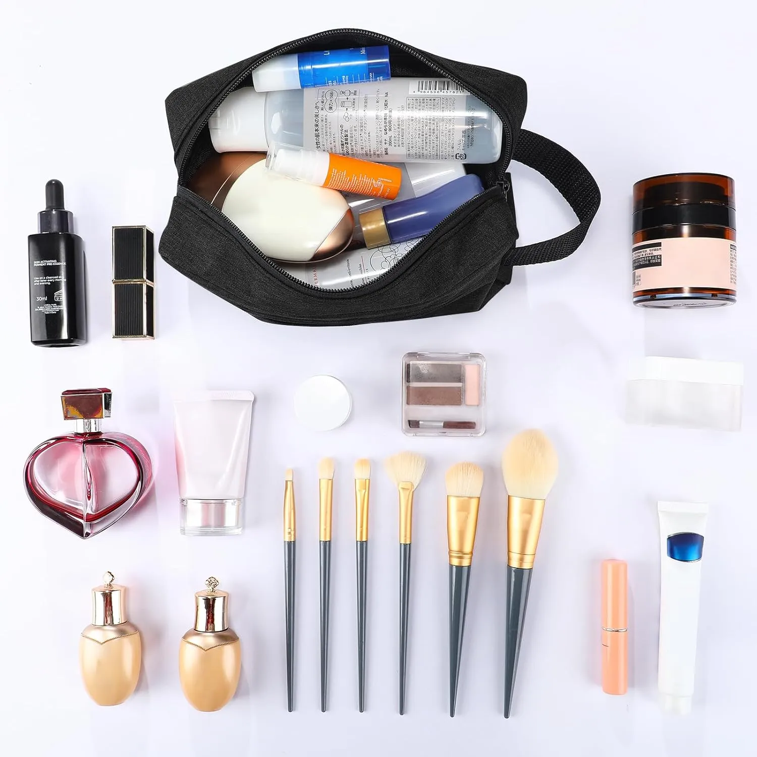 4 Pcs Toiletry Bag Water Resistant Shaving Toiletry Travel Cosmetic Bag for Men Portable Storage for Women Makeup Pouch Organizer with Large Capacity for Toiletries(Black,Plain)