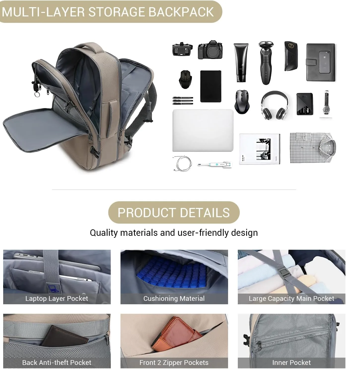 47L Carry on Backpack, Large Travel Backpack for Women Men Airline Approved, Expandable Suitcase Backpacks With Packing Cubes, Carry on Luggage Waterproof Backpack