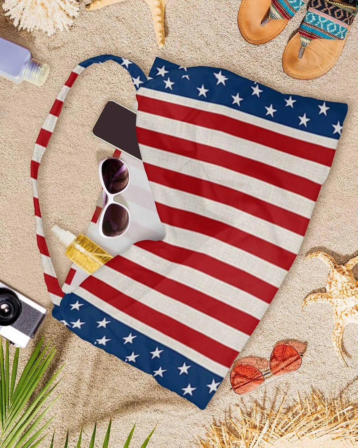 4th of July Red Chaise Lounger Cover with Pockets, Pool Lounge Chair Covers 85"x29", Blue Independence Day Striped Star Microfiber Beach Chair Cover for Outdoor Patio Sunbathing