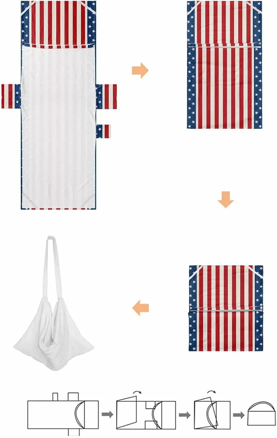 4th of July Red Chaise Lounger Cover with Pockets, Pool Lounge Chair Covers 85"x29", Blue Independence Day Striped Star Microfiber Beach Chair Cover for Outdoor Patio Sunbathing