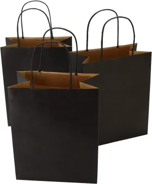 50Pcs Black Gift Bags Medium 8x4.75x10.5 Inches Paper Bags With Handles Recycled Kraft Gift Bag For Shopping, Retail, Party, Birthday, Mother's Day, Graduation, Wedding, Christmas