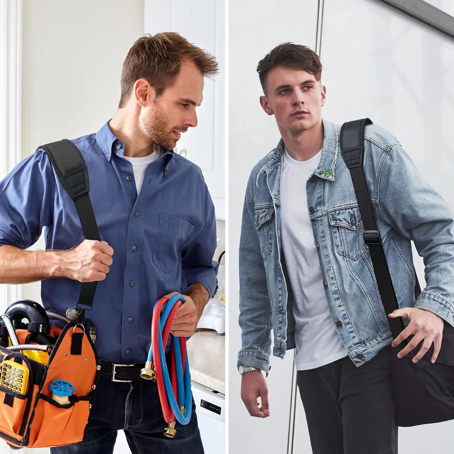 58" Neoprene Shoulder Strap, Soft Universal Replacement Non-Slip Luggage Strap with Double Adjustable Buckles and Large Metal Hook Fits Duffle Messenger Tool Bag Gym Bag