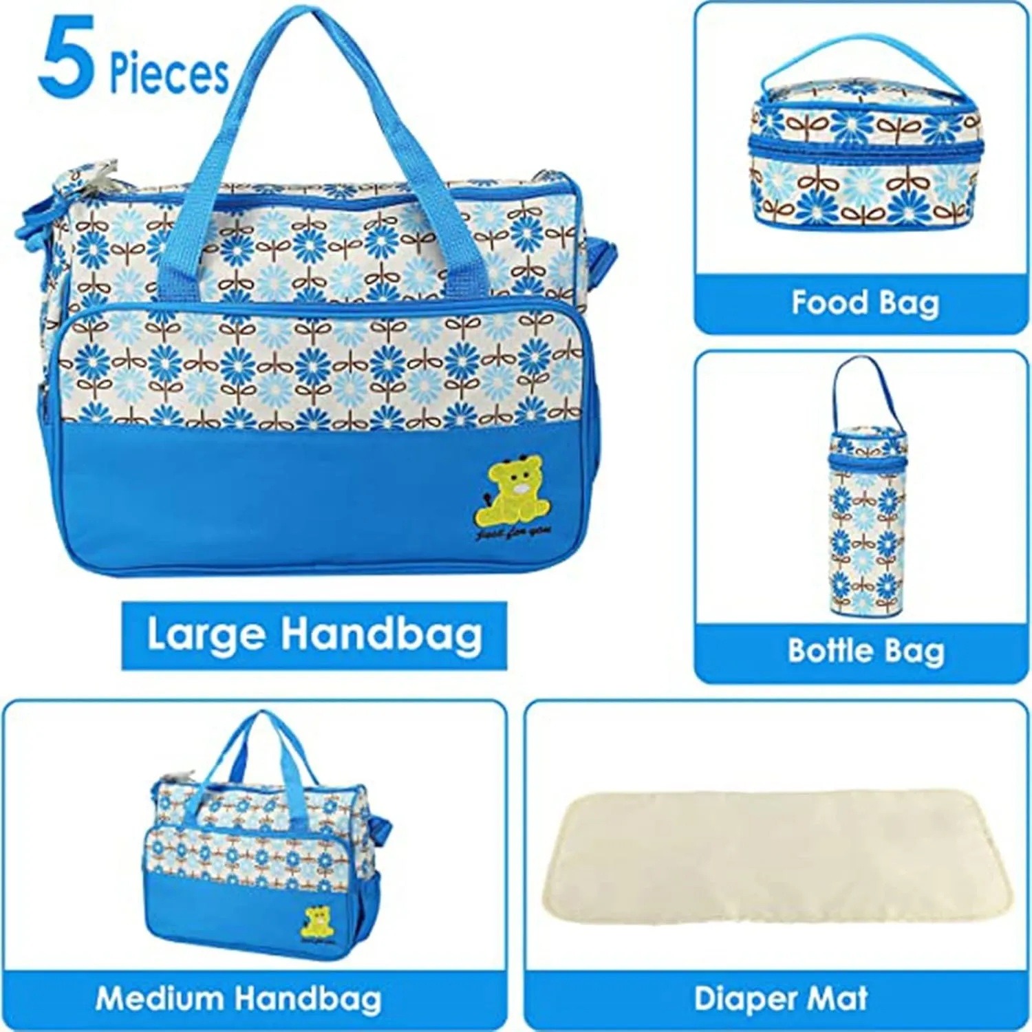 5PCS Baby Nappy Diaper Bags Set Mummy Diaper Shoulder Bags