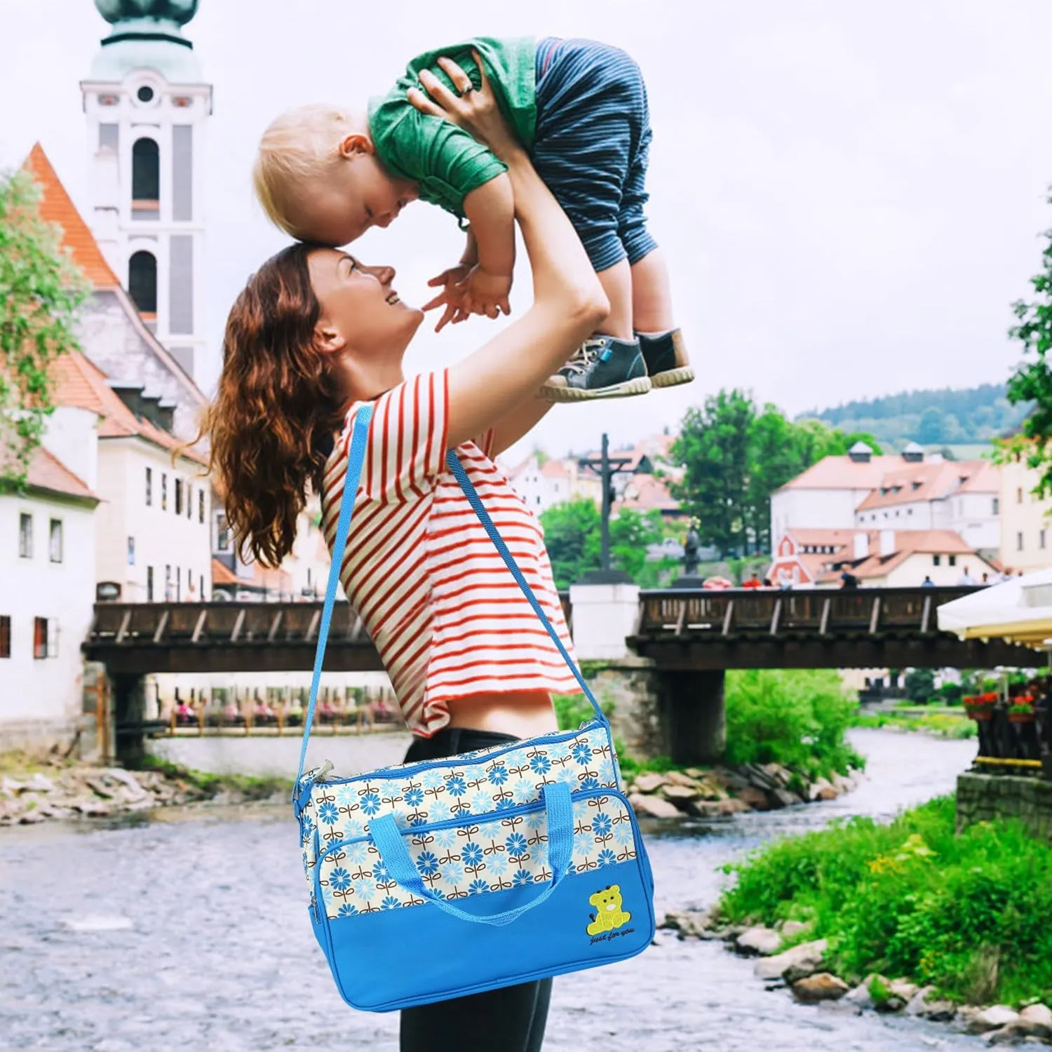 5Pcs Diaper Bag Tote Set,Large Mommy Bag with Portable Nappy Changing Pad,Pacifier Case,Travel Baby Bags for Mom