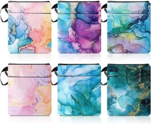 6 Pcs Book Sleeve with Zipper Book Covers for Paperbacks, Protector Hardcover Marble Printed Pouch Bags for Lovers Teacher Student Gifts, Medium 11 x 8.7 Inch (Quicksand with Glitter)