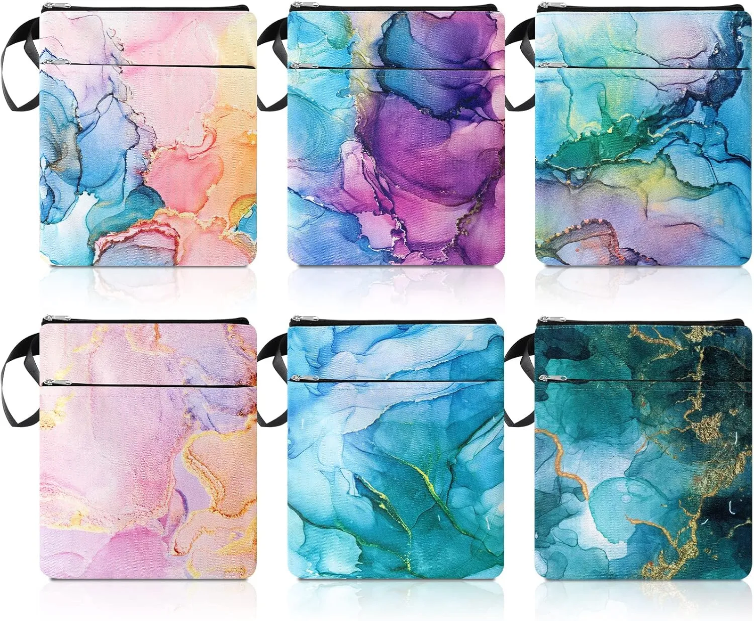 6 Pcs Book Sleeve with Zipper Book Covers for Paperbacks, Protector Hardcover Marble Printed Pouch Bags for Lovers Teacher Student Gifts, Medium 11 x 8.7 Inch (Quicksand with Glitter)