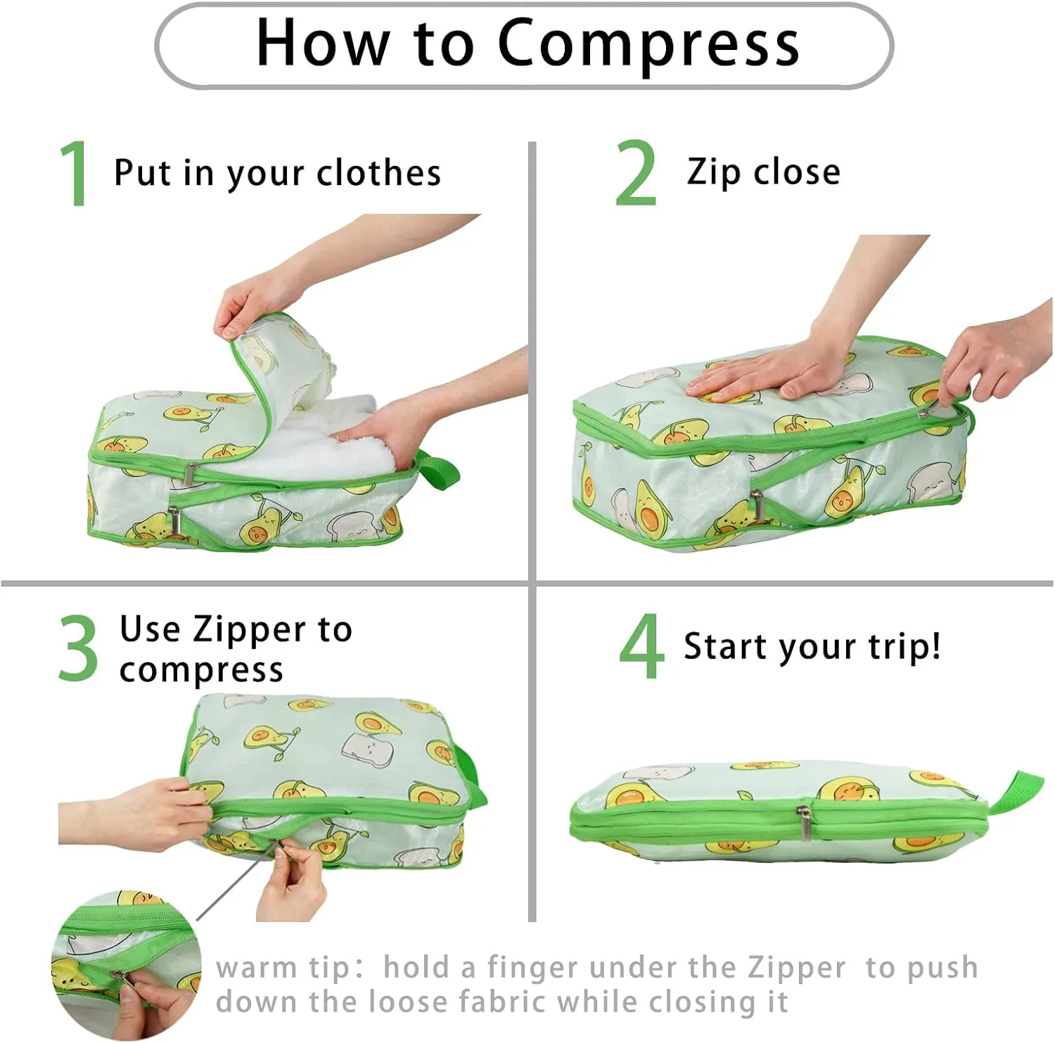 6 Pcs Compression Packing Cubes for Travel Suitcases, Luggage Organizer Nylon Washable Storage Bags Set - Packaging Cubes for Backpack Travel Perfect for Women Clothes Carry-Ons and Storage