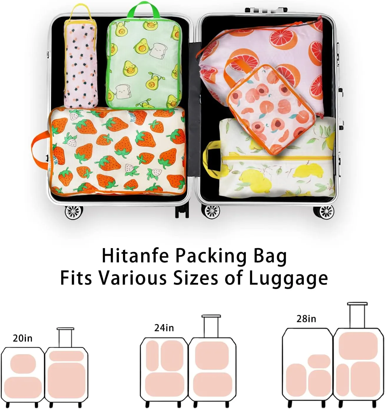 6 Pcs Compression Packing Cubes for Travel Suitcases, Luggage Organizer Nylon Washable Storage Bags Set - Packaging Cubes for Backpack Travel Perfect for Women Clothes Carry-Ons and Storage