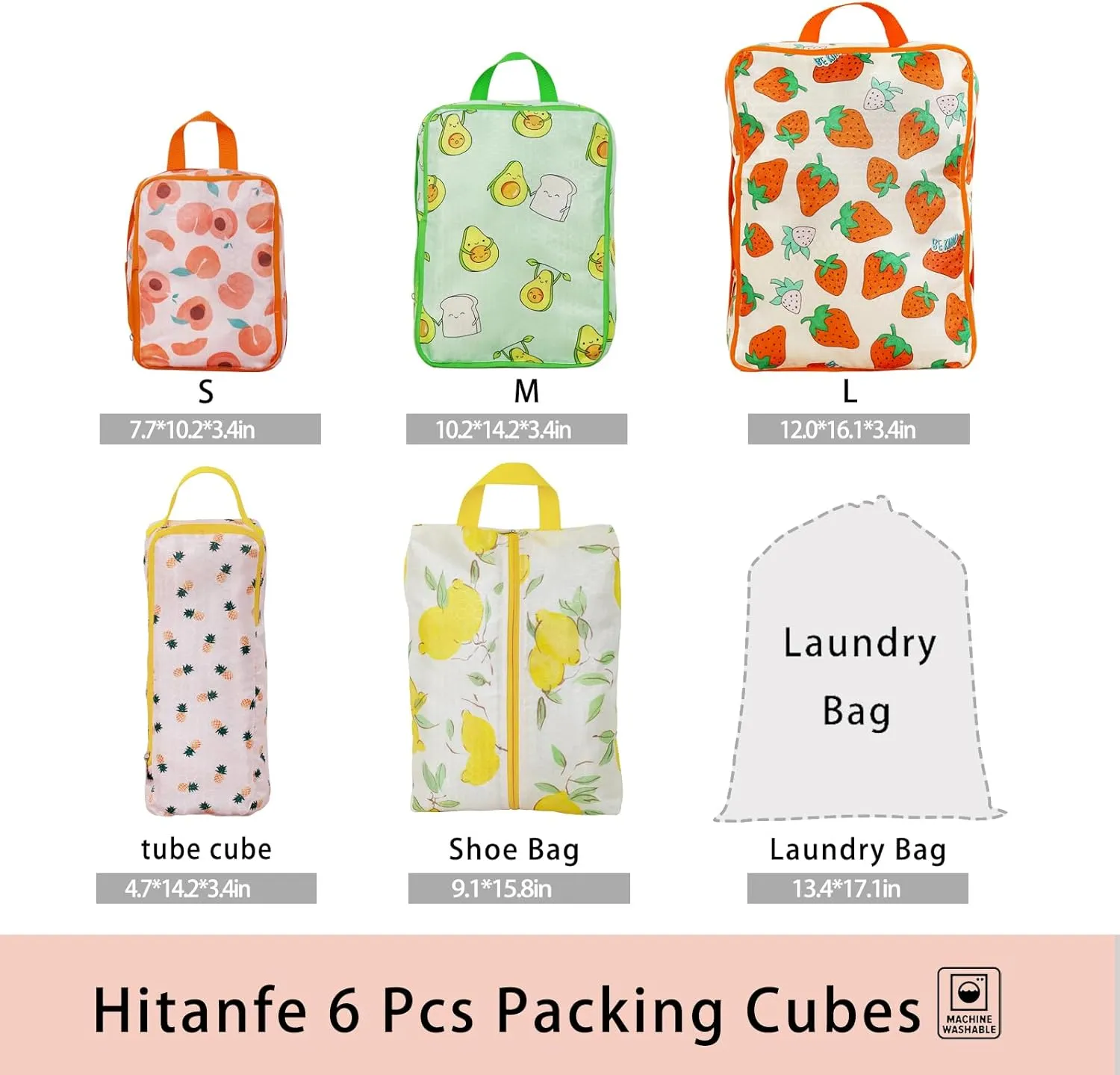 6 Pcs Compression Packing Cubes for Travel Suitcases, Luggage Organizer Nylon Washable Storage Bags Set - Packaging Cubes for Backpack Travel Perfect for Women Clothes Carry-Ons and Storage