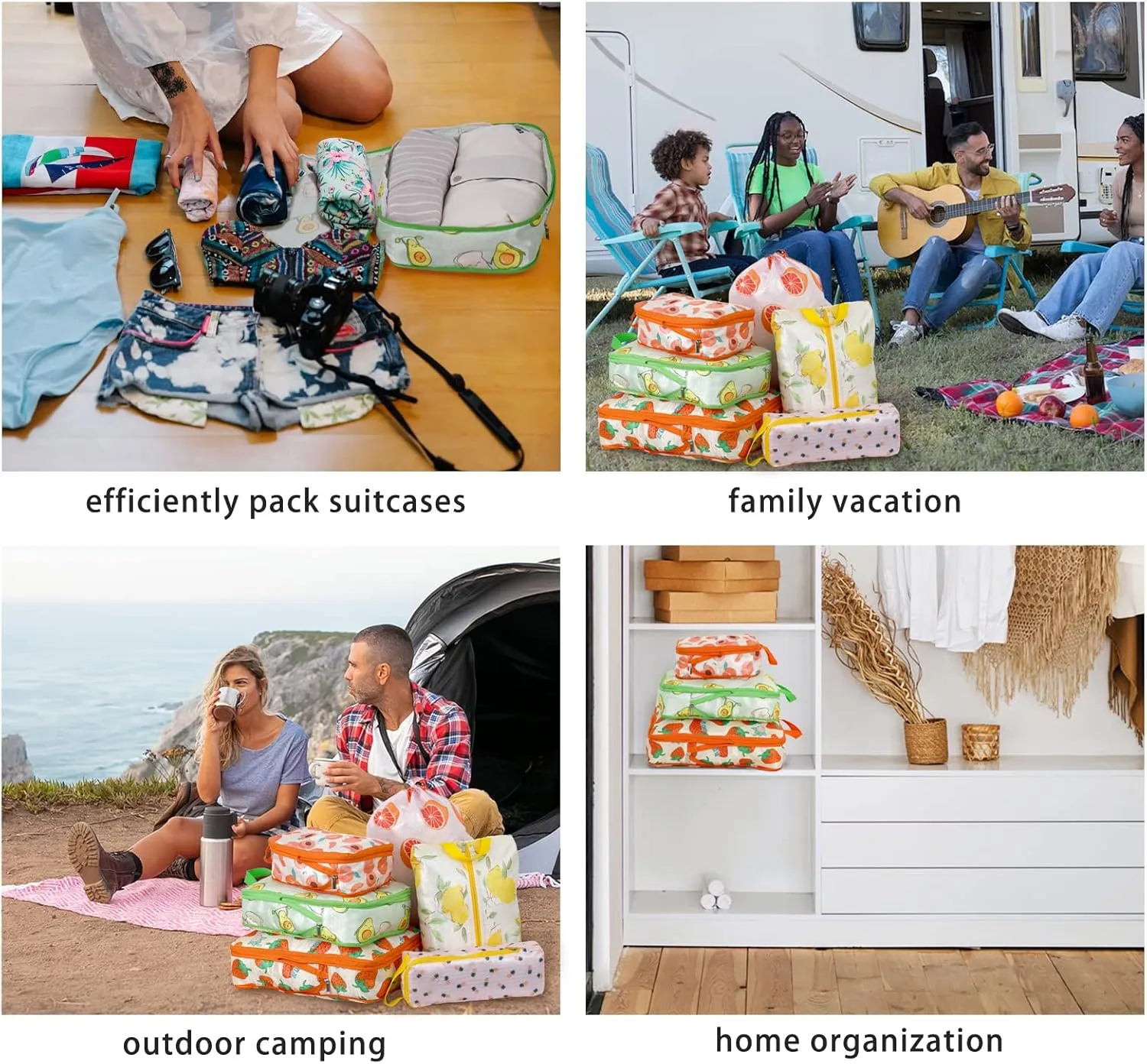 6 Pcs Compression Packing Cubes for Travel Suitcases, Luggage Organizer Nylon Washable Storage Bags Set - Packaging Cubes for Backpack Travel Perfect for Women Clothes Carry-Ons and Storage