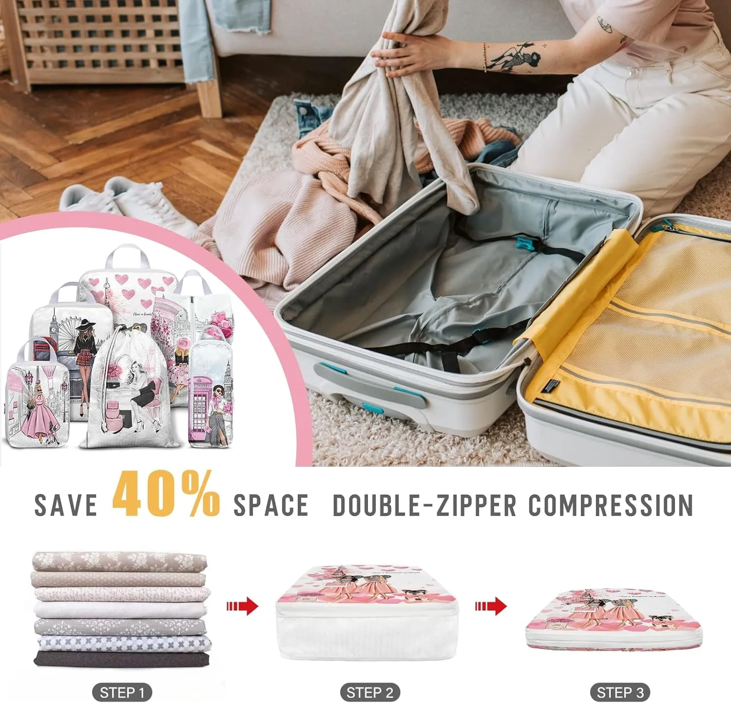 6 Set Compression Packing Cubes Compressed Storage Bags for Carry on Suitcases Packaging Luggage Bags Organizers for Travel