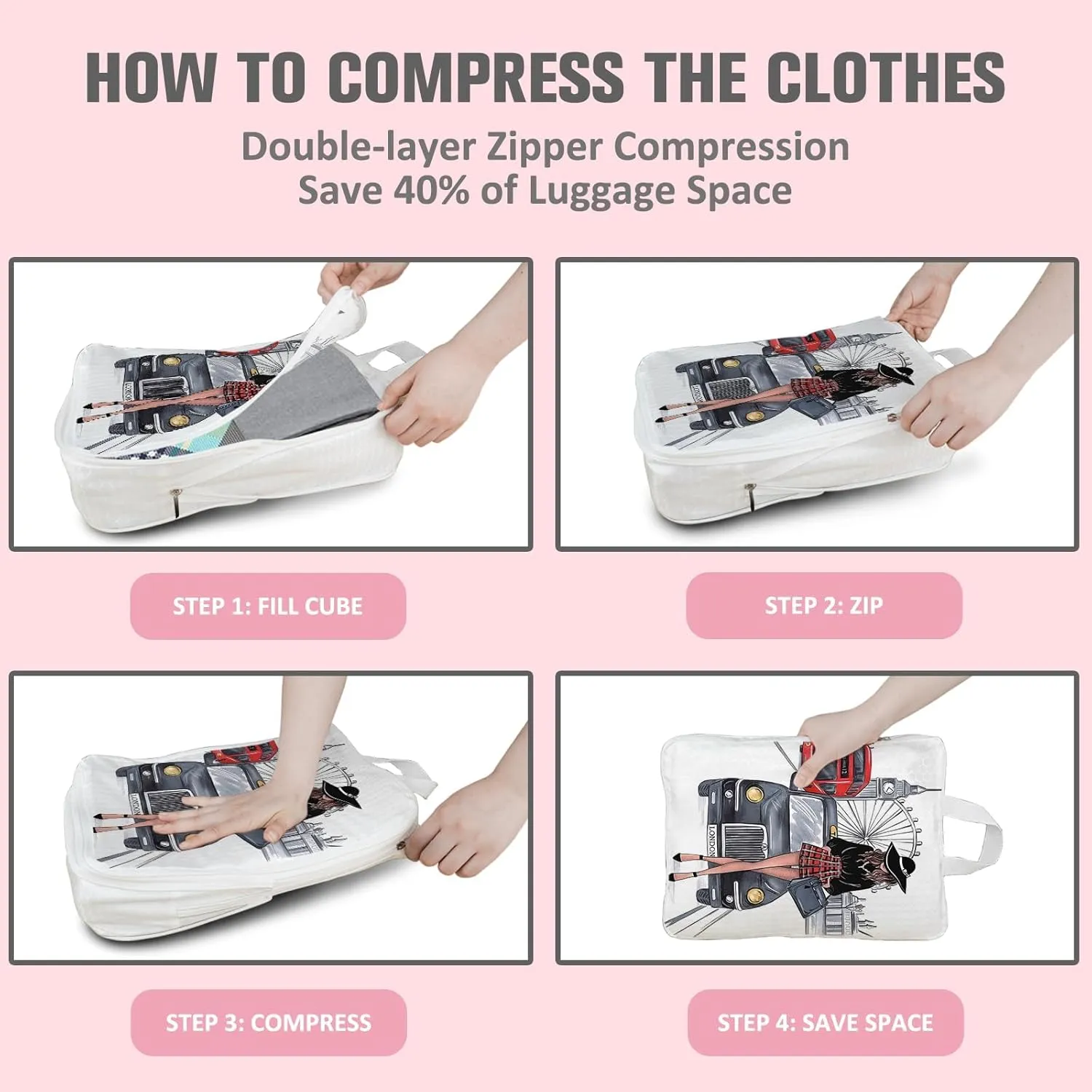 6 Set Compression Packing Cubes Compressed Storage Bags for Carry on Suitcases Packaging Luggage Bags Organizers for Travel
