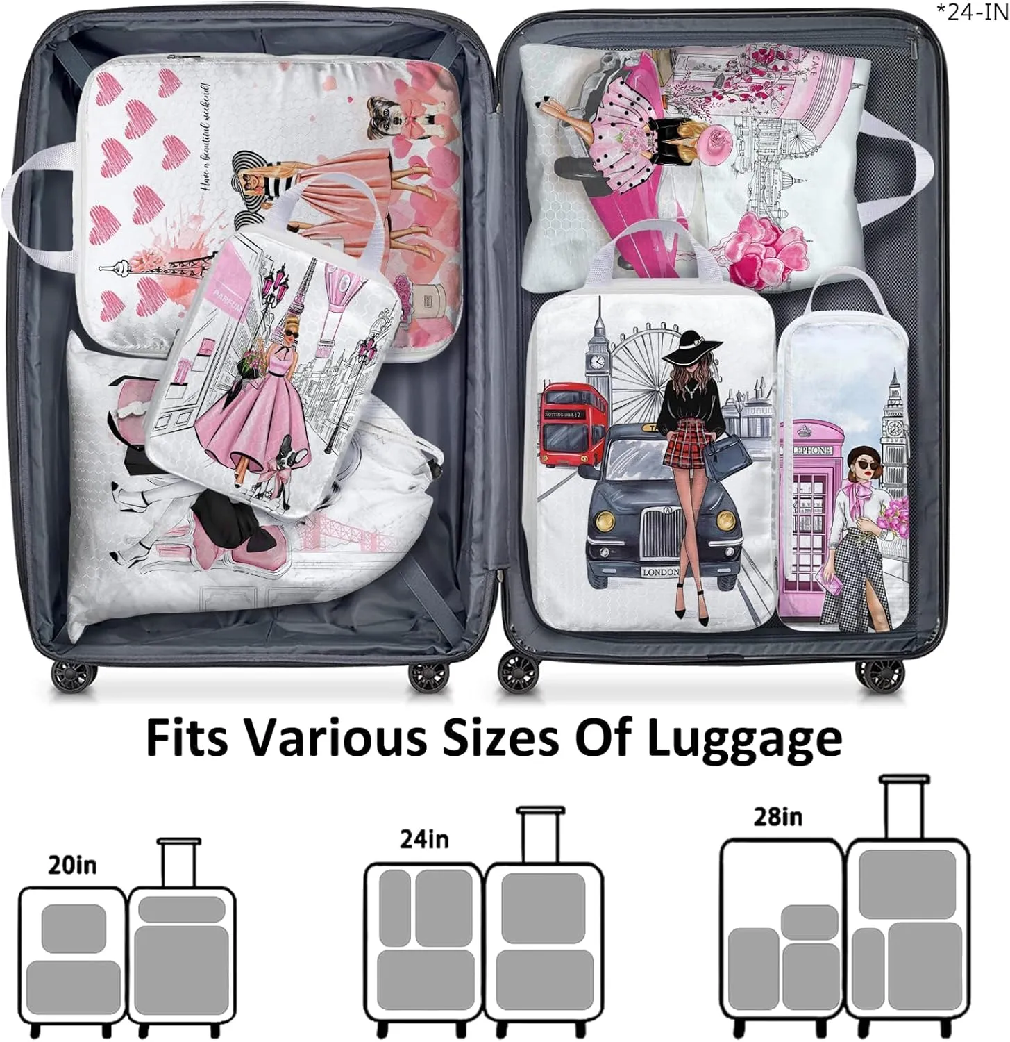 6 Set Compression Packing Cubes Compressed Storage Bags for Carry on Suitcases Packaging Luggage Bags Organizers for Travel