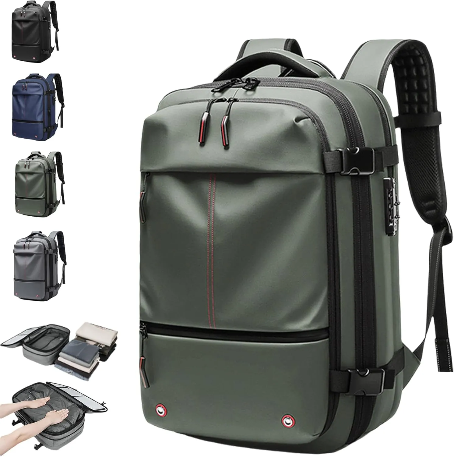 60L Voyage Vac Backpack,Expandable Vacuum Seal Travel Backpack Tsa Lock,Waterproof Anti Theft Vacuum Compression Backpacks (Green-with Air Pump)