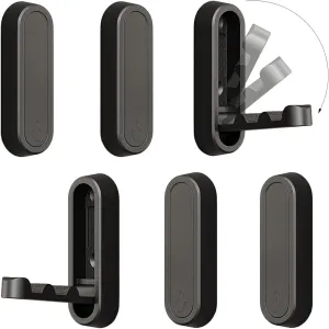 6PCS Foldable Invisible Hook Zinc Alloy Bathroom Wall Hook Retractable for Closet Scarf Hat Robe Key Purse Bag Folding Hooks Minimalist Style (Black)