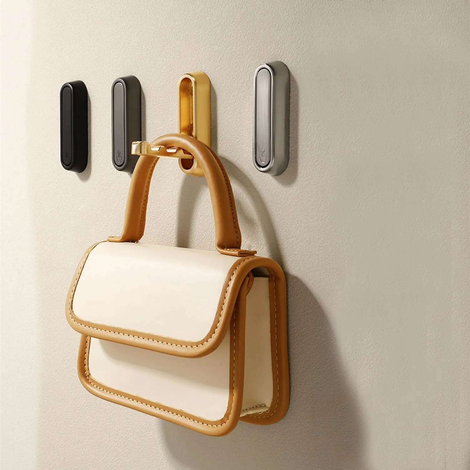 6PCS Foldable Invisible Hook Zinc Alloy Bathroom Wall Hook Retractable for Closet Scarf Hat Robe Key Purse Bag Folding Hooks Minimalist Style (Black)