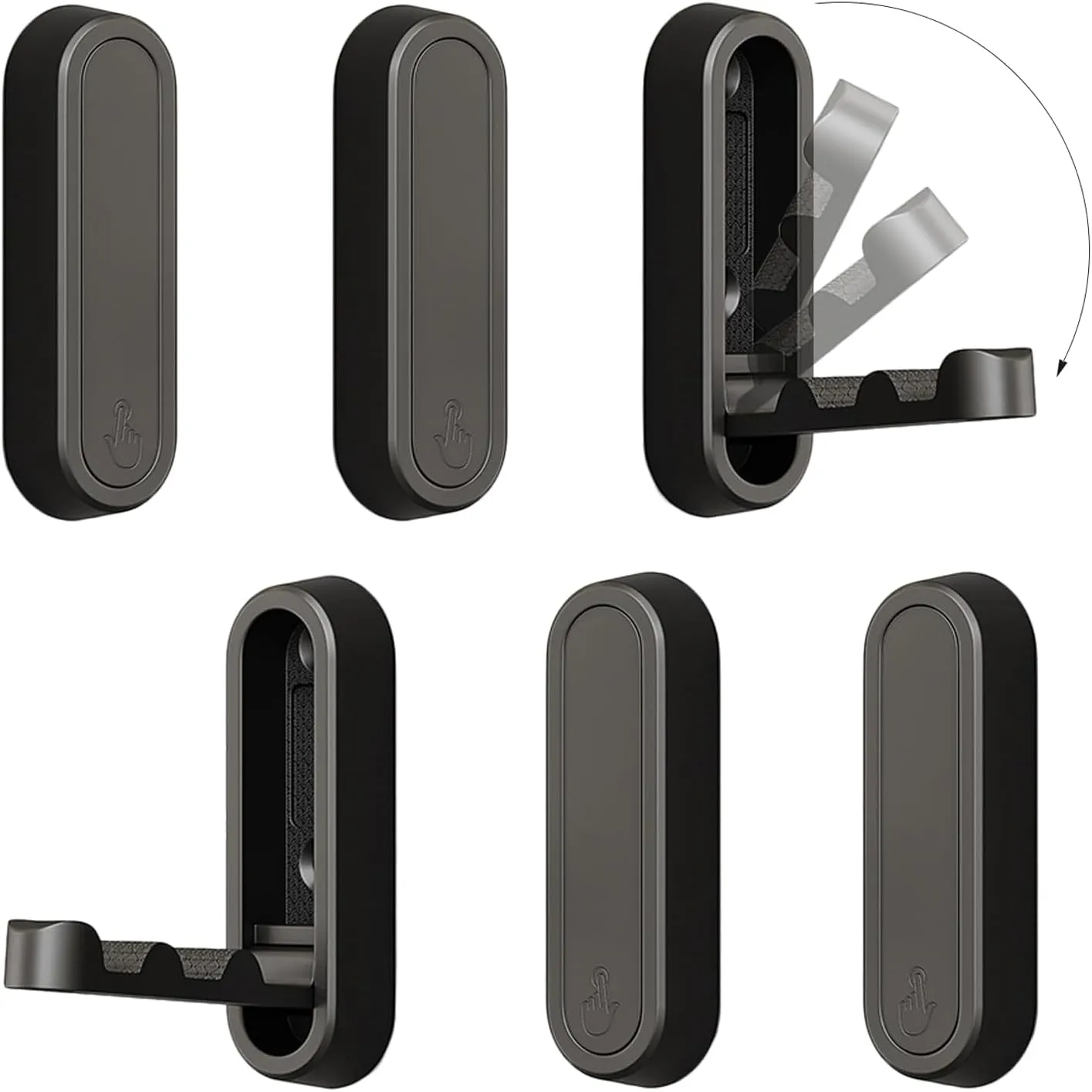 6PCS Foldable Invisible Hook Zinc Alloy Bathroom Wall Hook Retractable for Closet Scarf Hat Robe Key Purse Bag Folding Hooks Minimalist Style (Black)