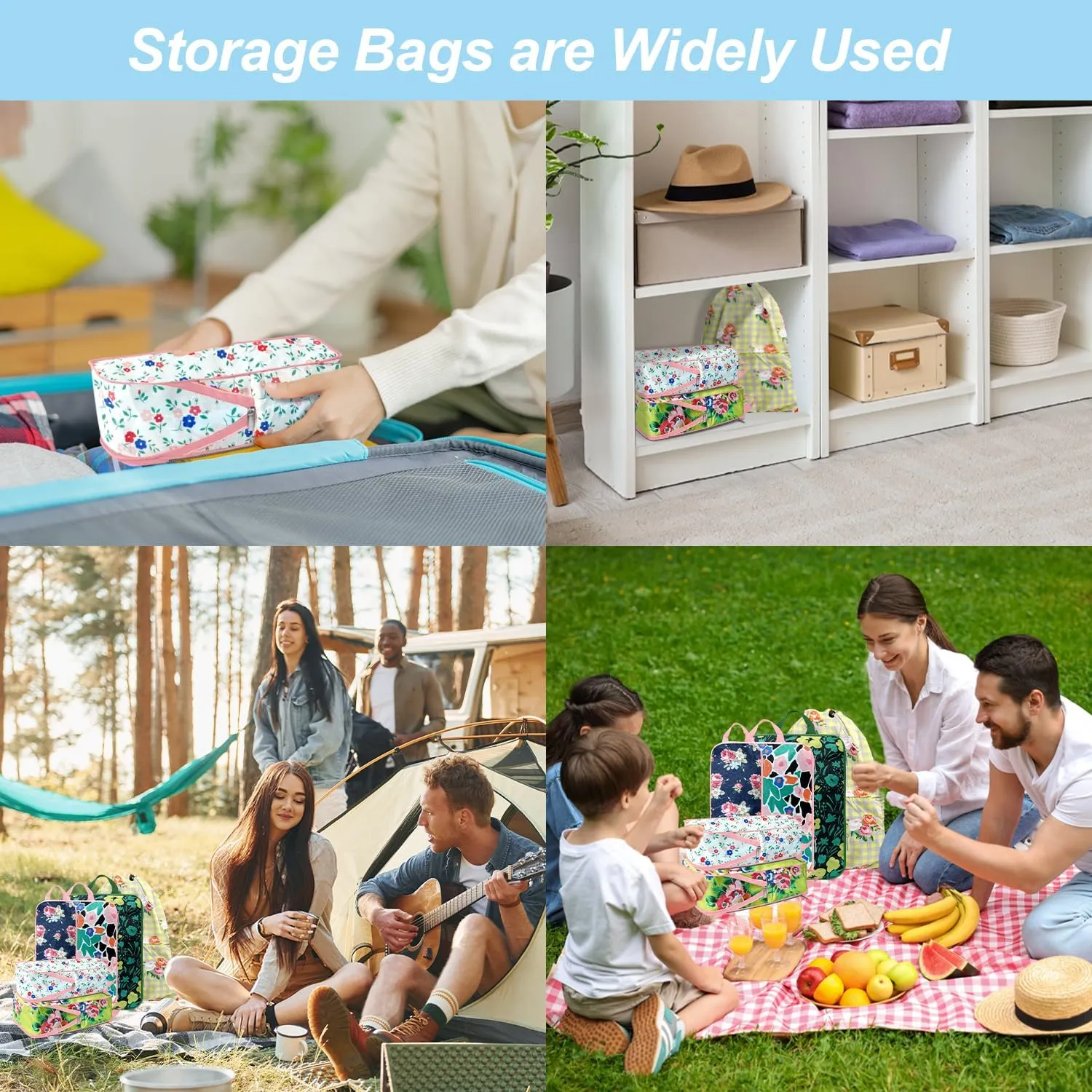 7 Piece Travel Compression Packing Cubes - Toiletry Kit Foldable Organizer Bags for Efficient Suitcase Packing - gingham print with lovely floral (Travel Essentials)