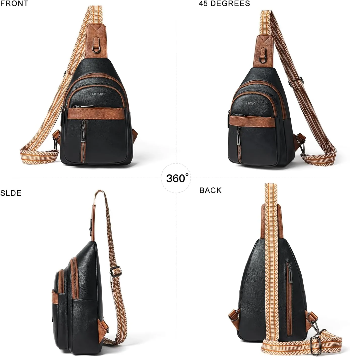 7L Sling Bag For Women Men Backpack Fanny Pack Crossbody Chest Travel Shoulder Belt Bags Purse Handbag PU Leather