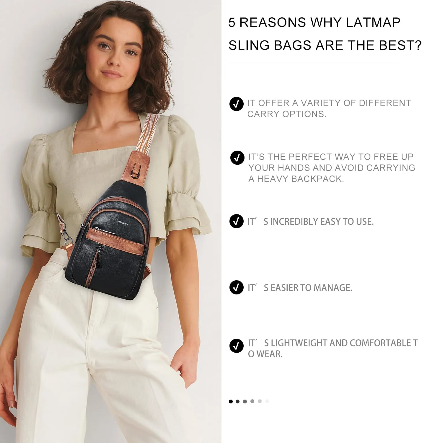 7L Sling Bag For Women Men Backpack Fanny Pack Crossbody Chest Travel Shoulder Belt Bags Purse Handbag PU Leather
