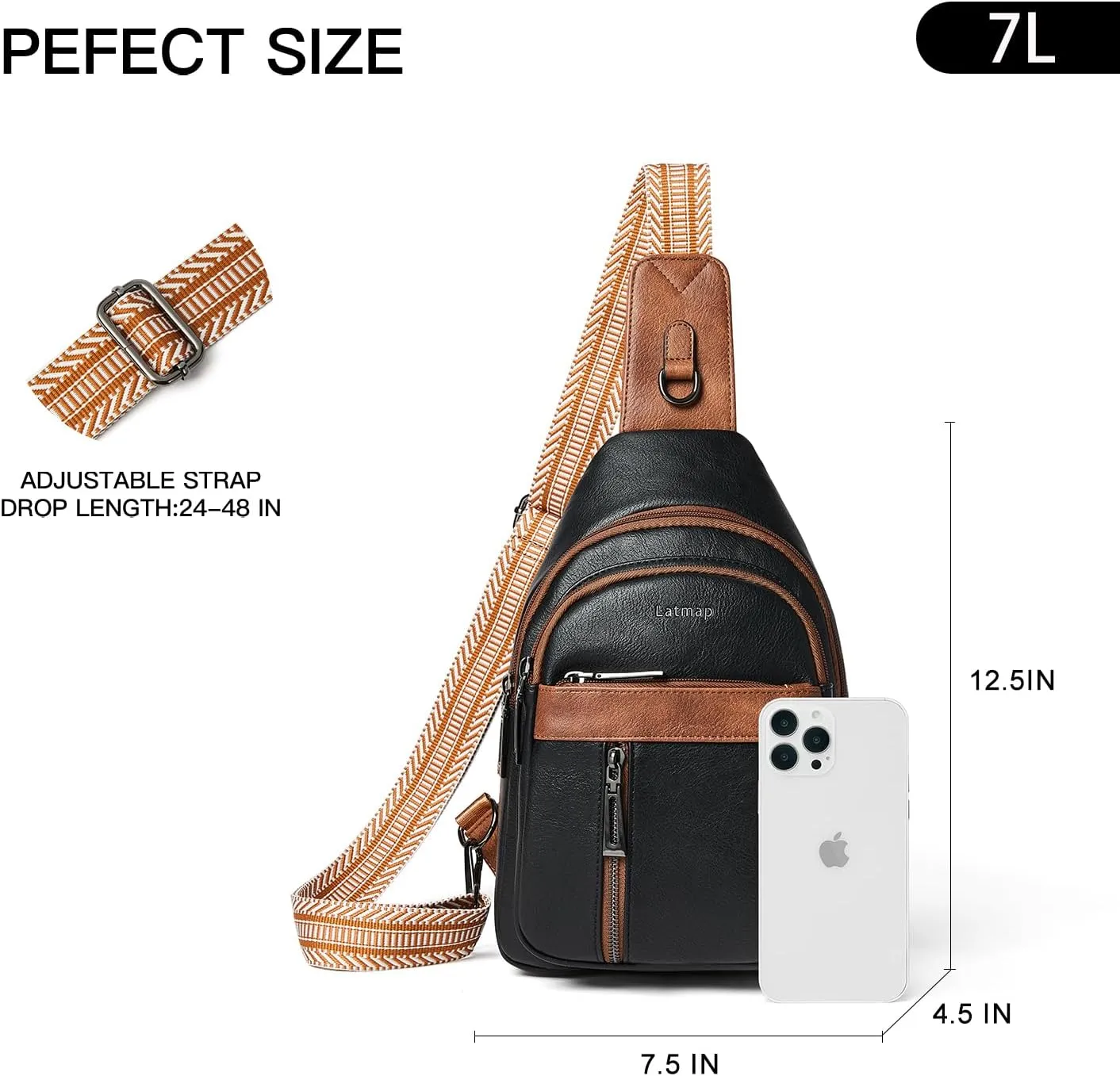 7L Sling Bag For Women Men Backpack Fanny Pack Crossbody Chest Travel Shoulder Belt Bags Purse Handbag PU Leather