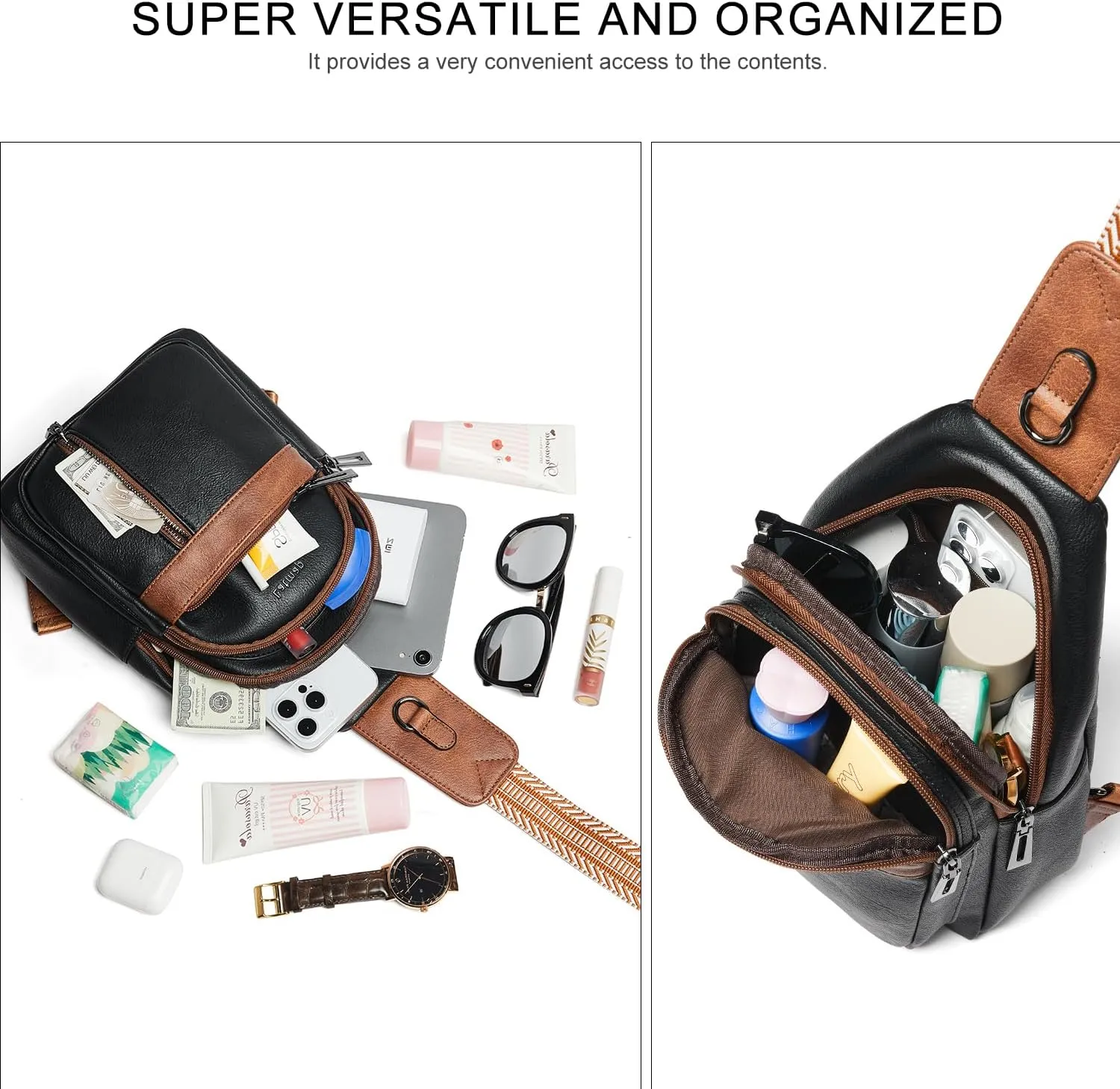 7L Sling Bag For Women Men Backpack Fanny Pack Crossbody Chest Travel Shoulder Belt Bags Purse Handbag PU Leather