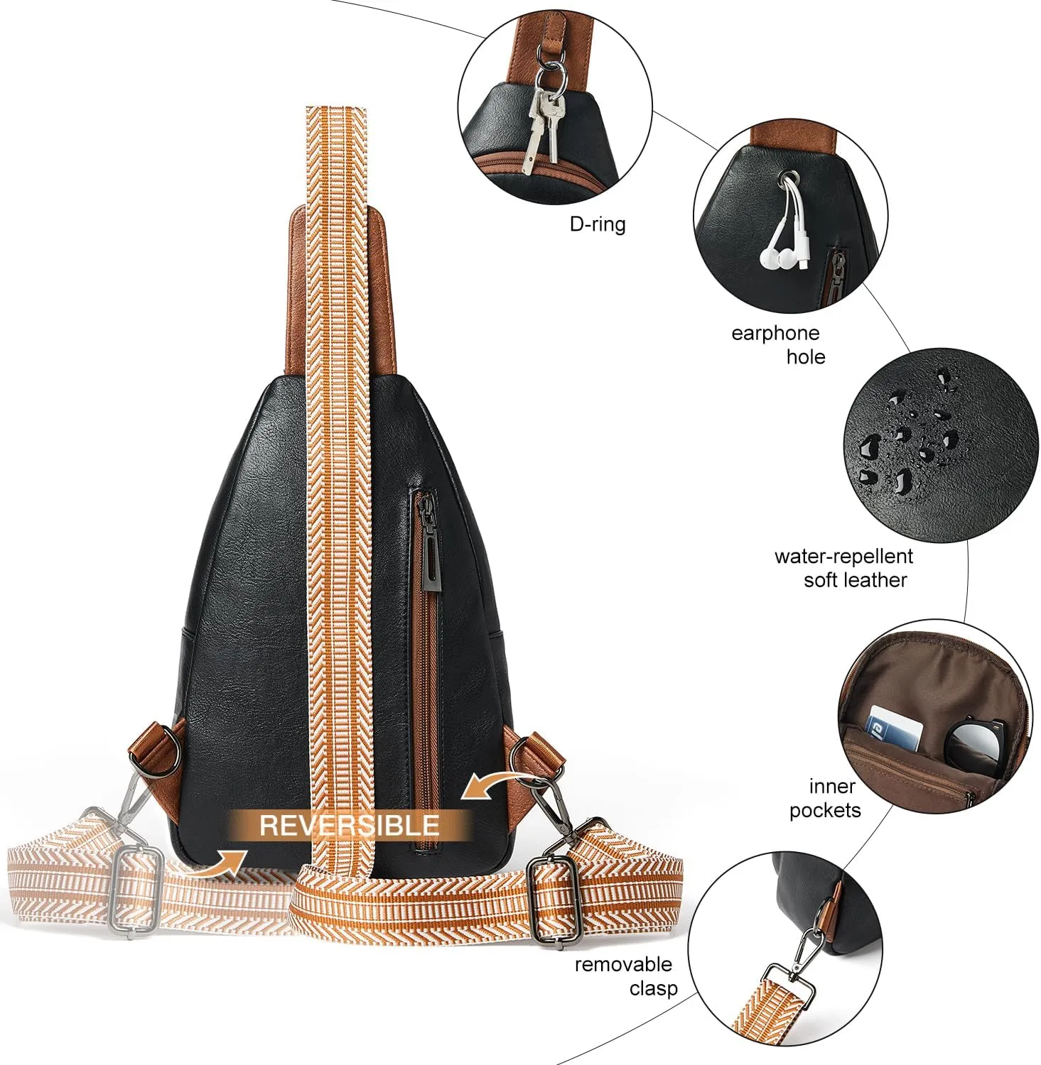 7L Sling Bag For Women Men Backpack Fanny Pack Crossbody Chest Travel Shoulder Belt Bags Purse Handbag PU Leather