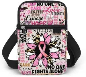 84hoods Breast Cancer Awareness Gift for Women. Crossbody Phone Bag with Adjustable Strap. Small Waterproof Cell Phone Purse. Support for Fighter, Survivor. Pink Typography.