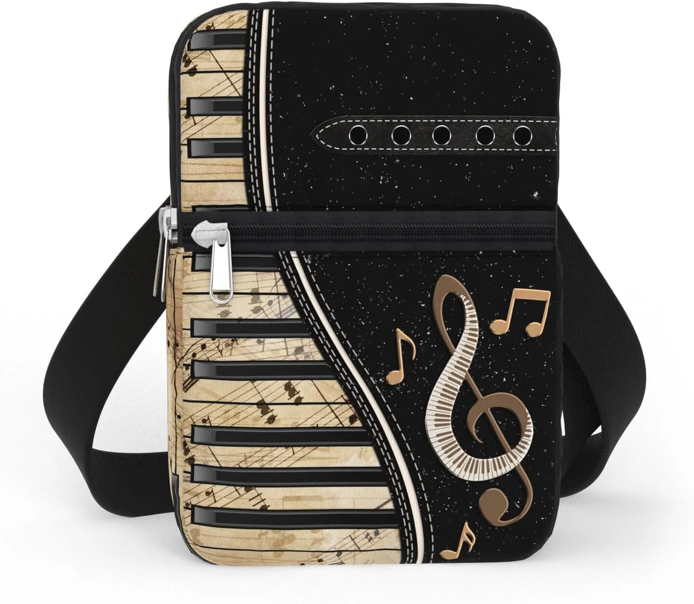 84hoods Crossbody Phone Bag with Adjustable Long Strap Gift for Piano Player Teacher Lover. Small Waterproof Cell Phone Purse Gift for Women. Vintage Music Sheet.